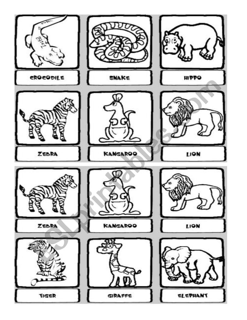 Bingo zoo animals worksheet
