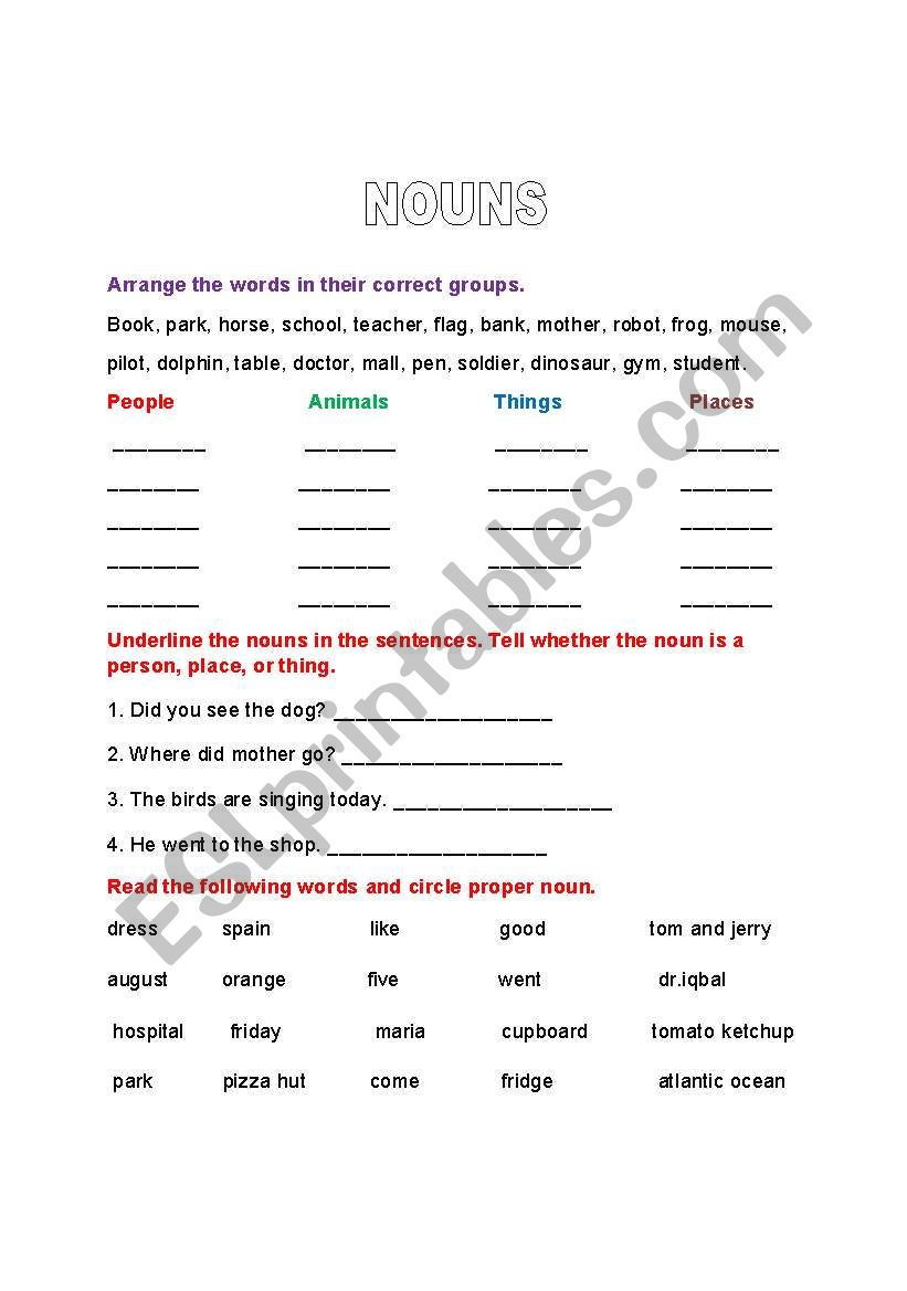 NOUNS worksheet