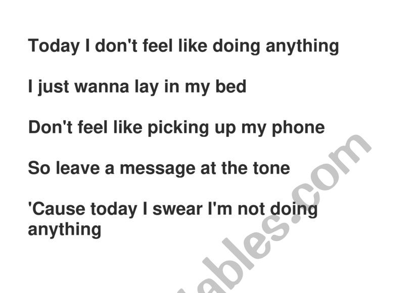 Lazy song Bruno Mars  worksheet