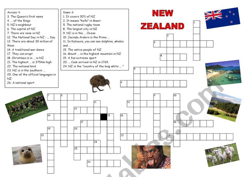 New Zealand crosswords worksheet