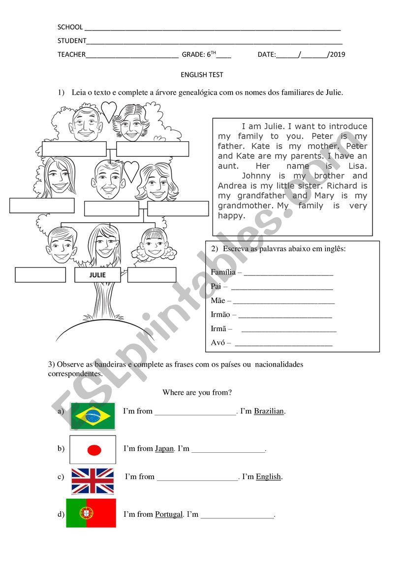 English test worksheet