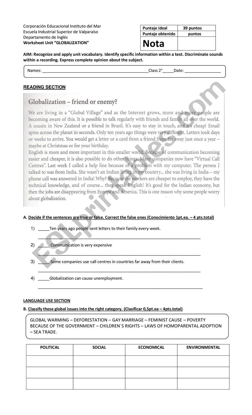 Globalization worksheet