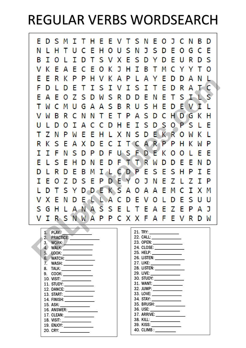 REGULAR VERBS WORDSEARCH worksheet