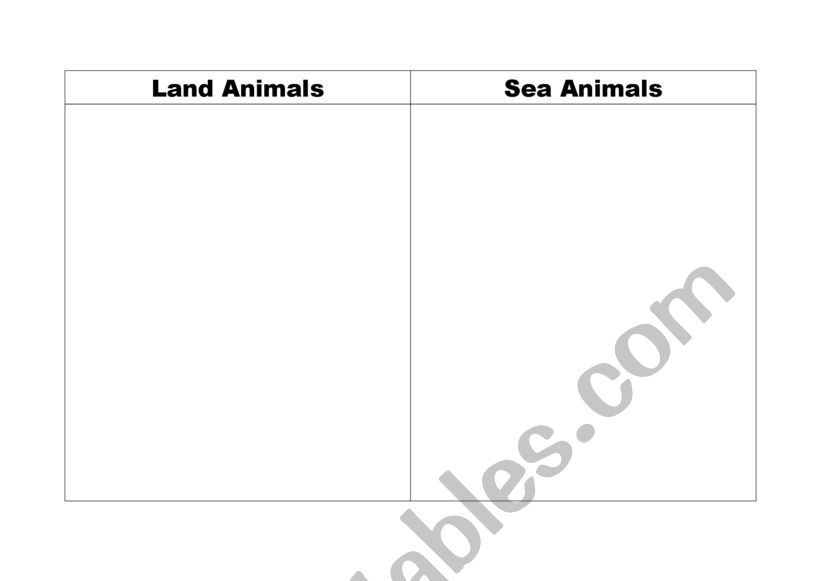 Land and Sea Creatures worksheet