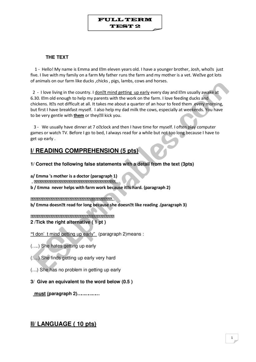 End of term test n 2 worksheet