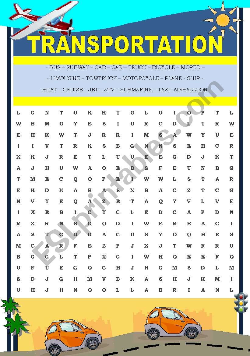 TRANSPORTATION WORDSEARCH worksheet