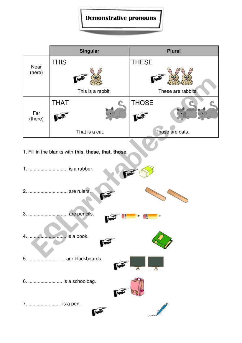 Demonstrative pronouns worksheet