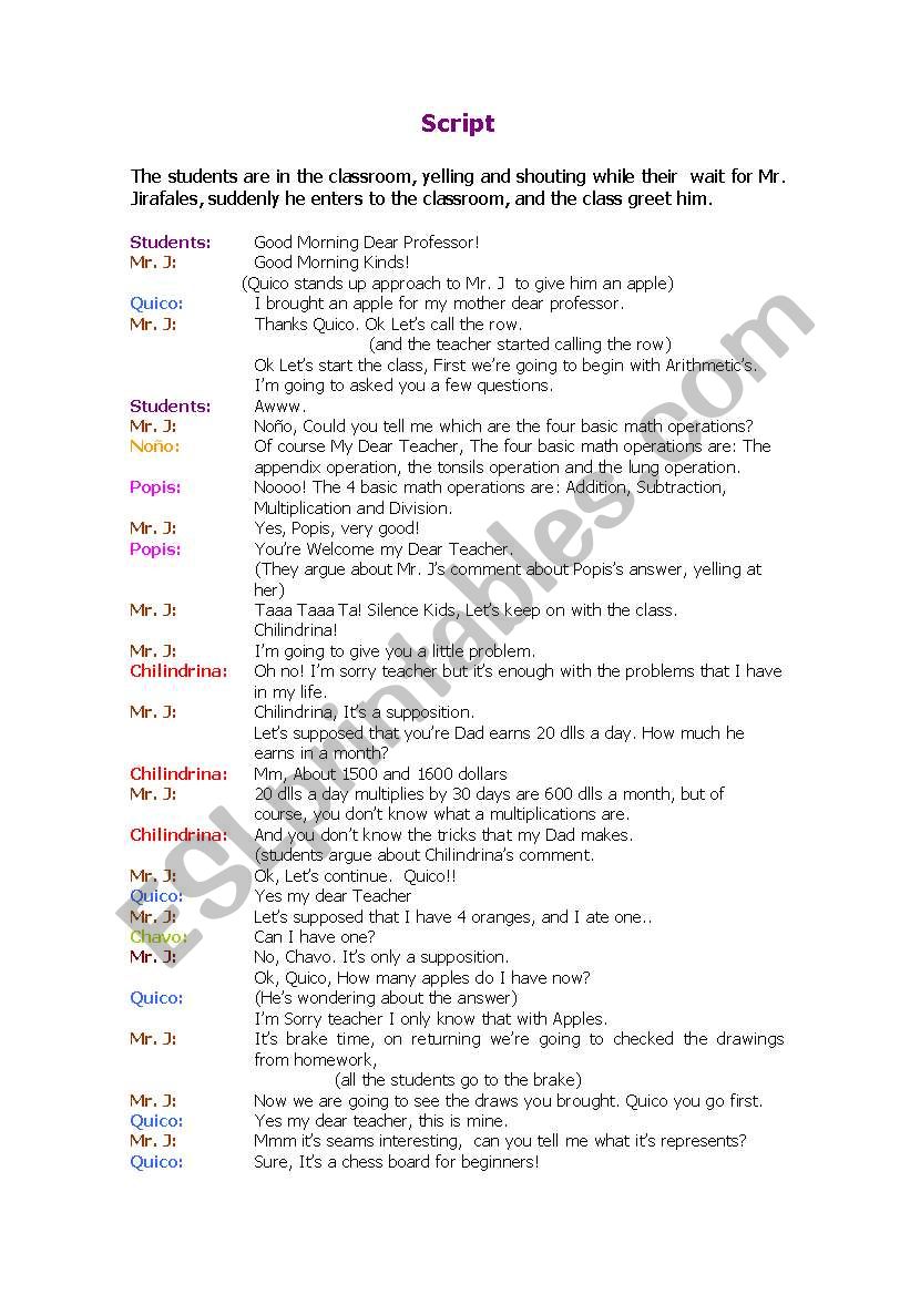 Chavo del Ocho Script worksheet