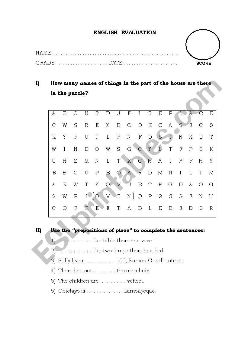 parts of the house prepositions