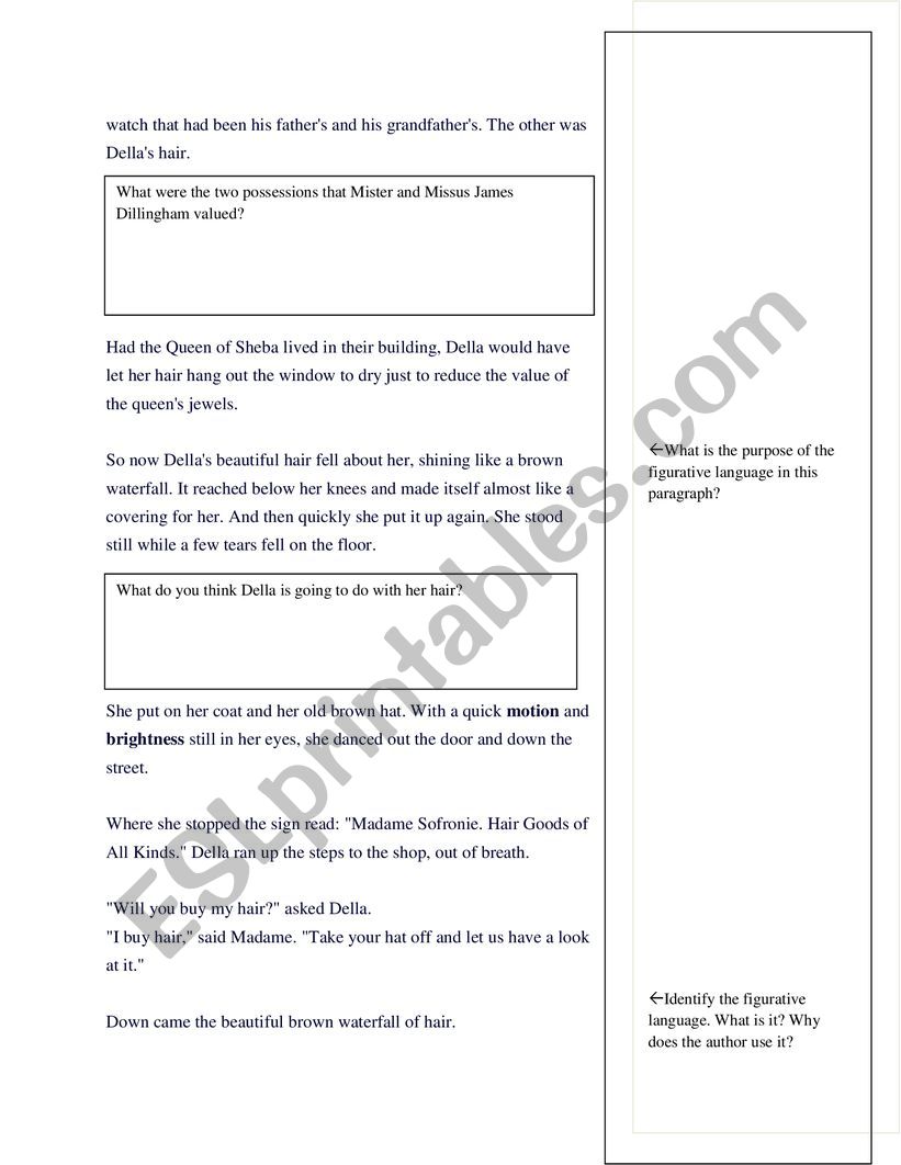 The Gift Of The Magi - Esl Worksheet By Lettyvillarreal1988