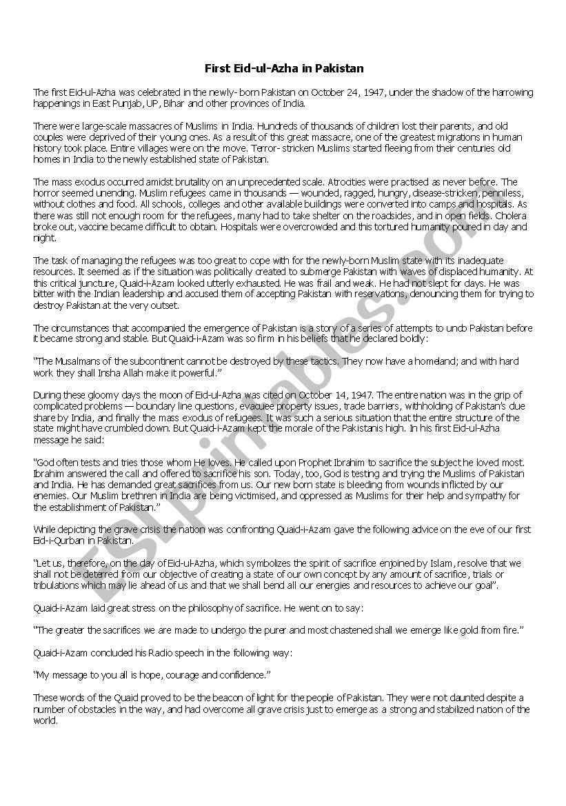 Reading Activity worksheet