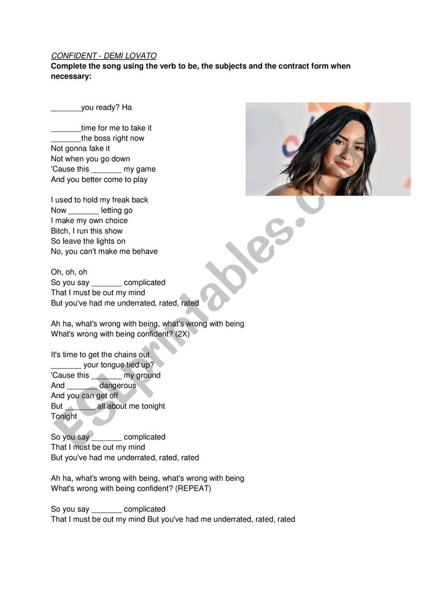 Demi lovato Song class worksheet