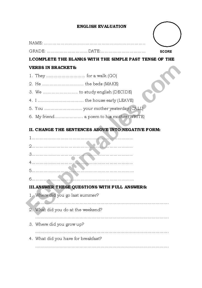 simple past tense worksheet