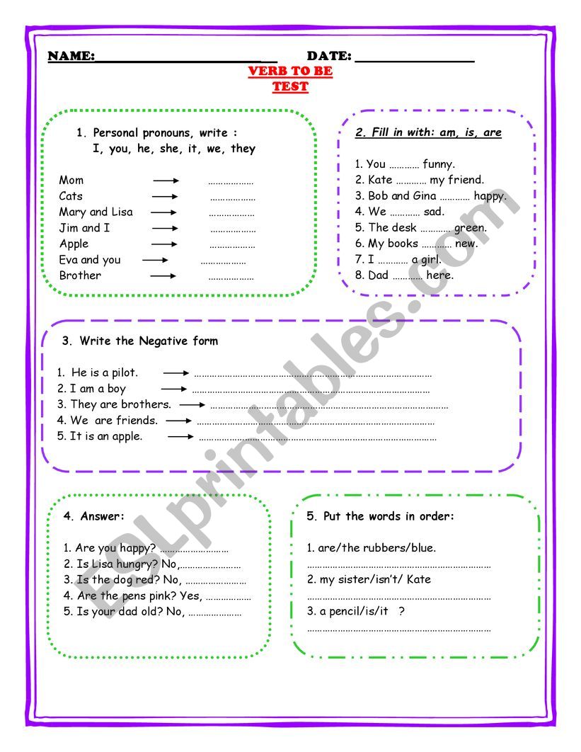 VERB TO BE TEST worksheet