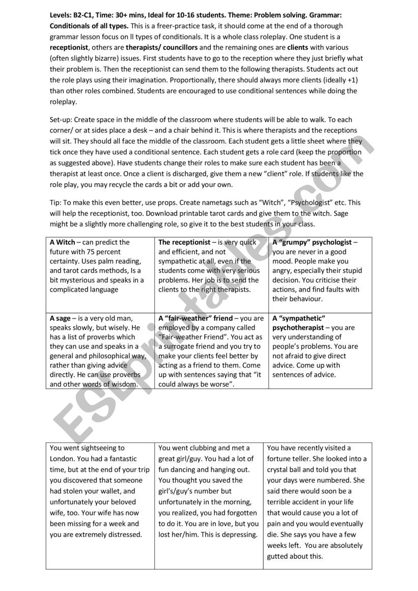 Conditionals - Whole class role play