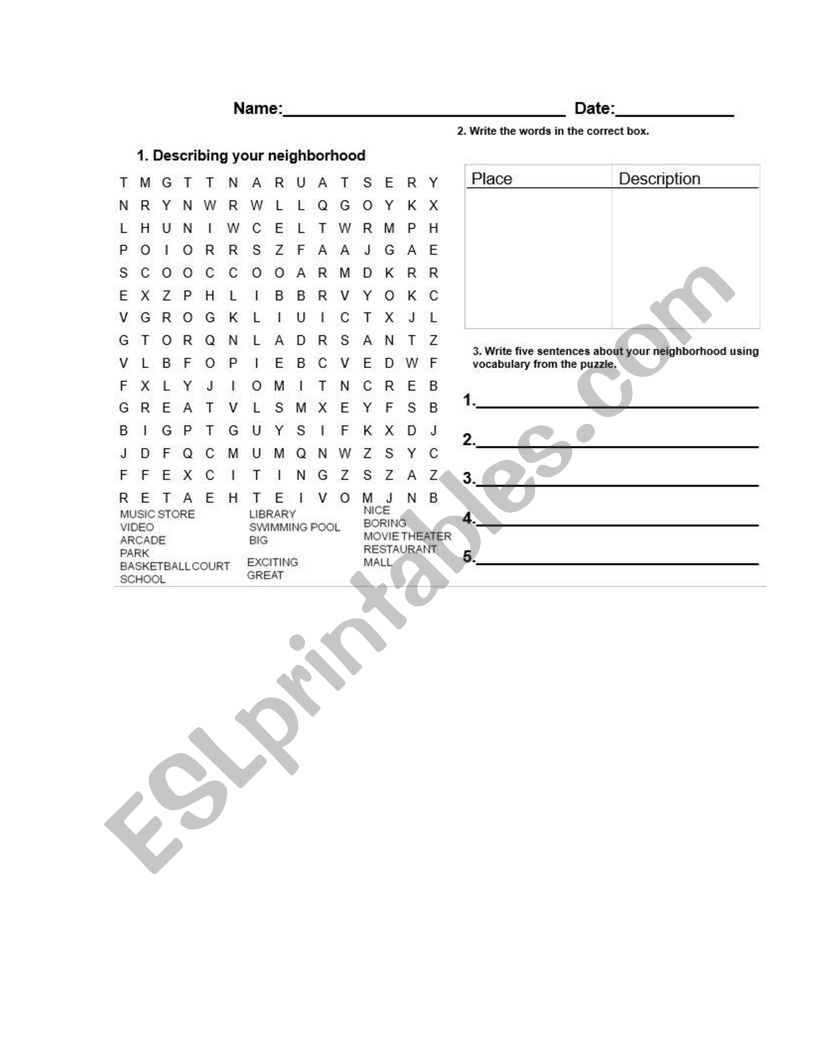 WORDSEARCH worksheet