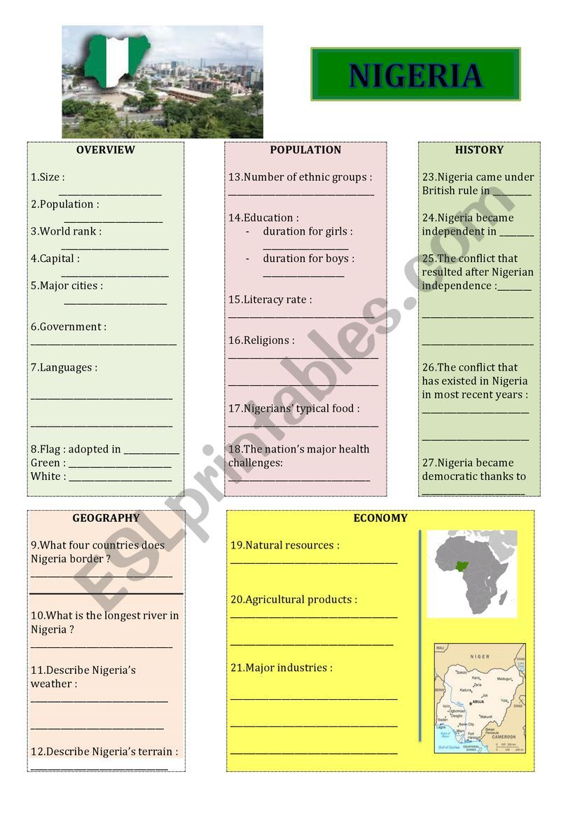 Nigeria - Cultural facts worksheet