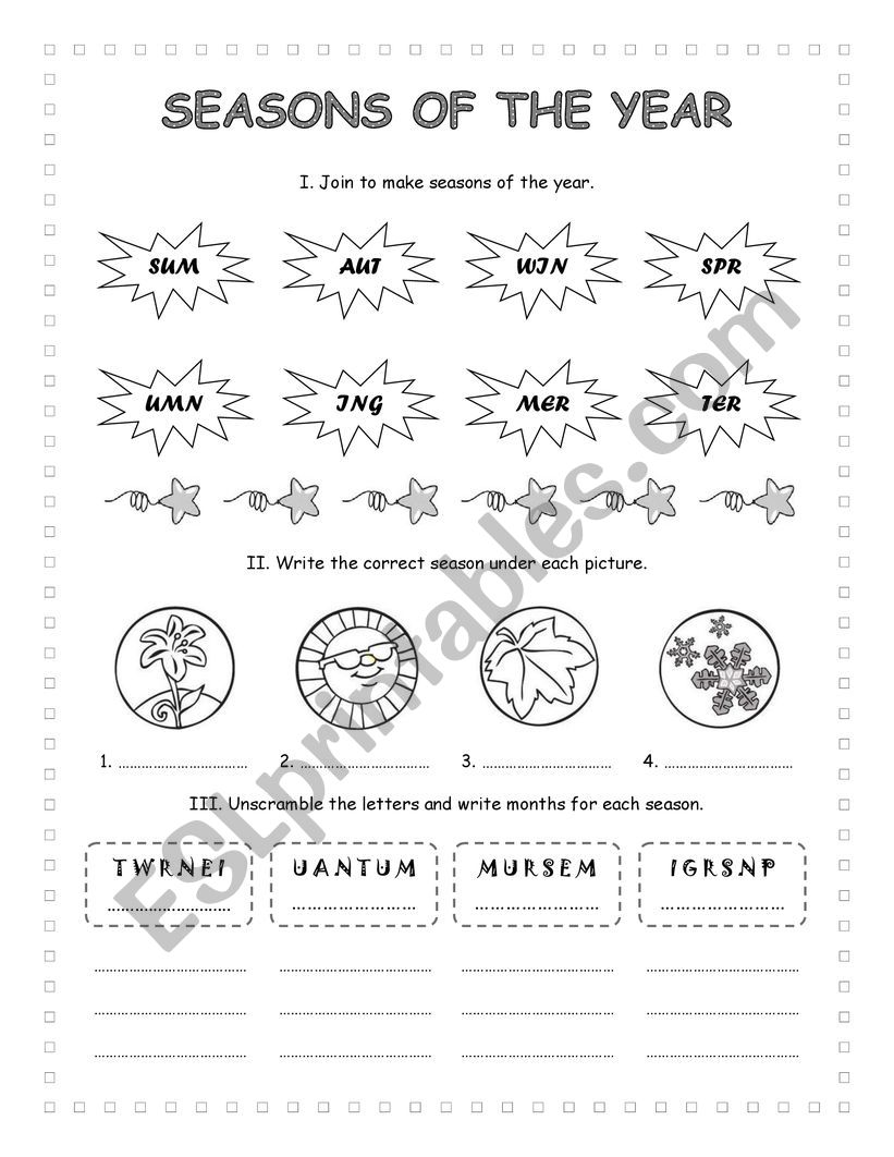 Seasons of the year worksheet