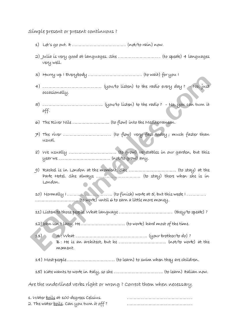 Simple present or continuous? worksheet