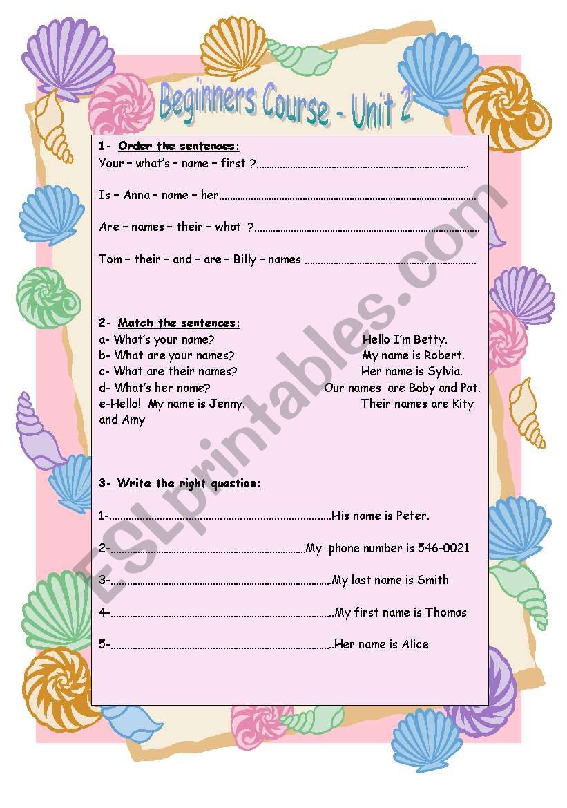 BEGINNERS COURSE - UNIT 2 worksheet