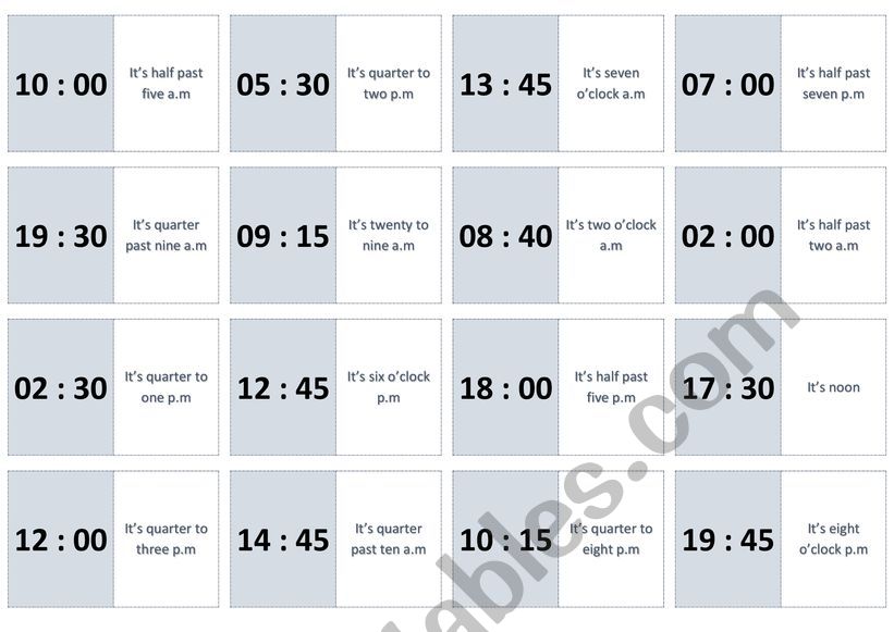 Time dominoes worksheet