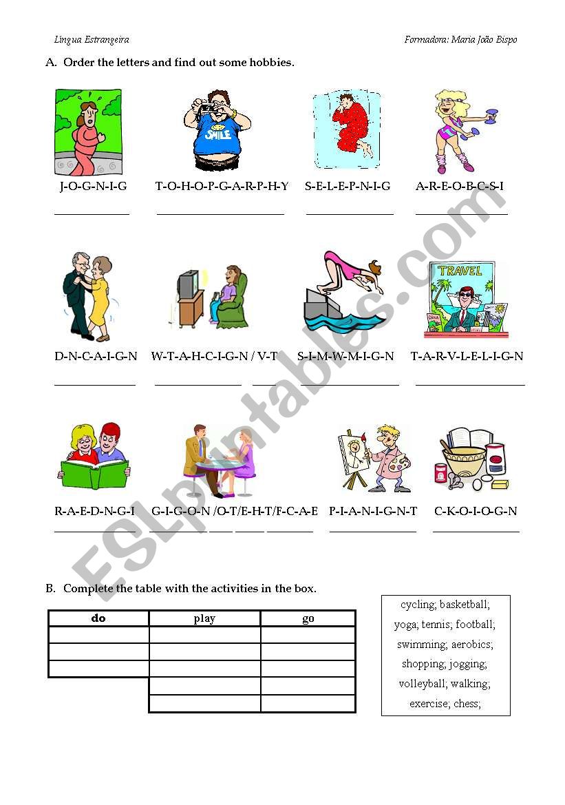 hobbies worksheet