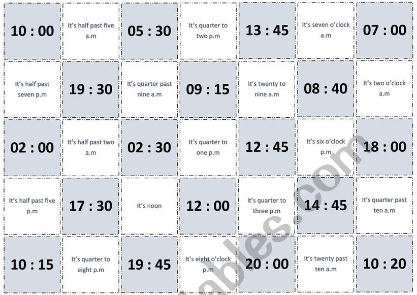 Time memory game worksheet