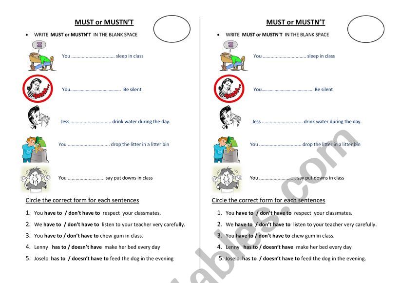 Must - Mustnt  / Have to  worksheet