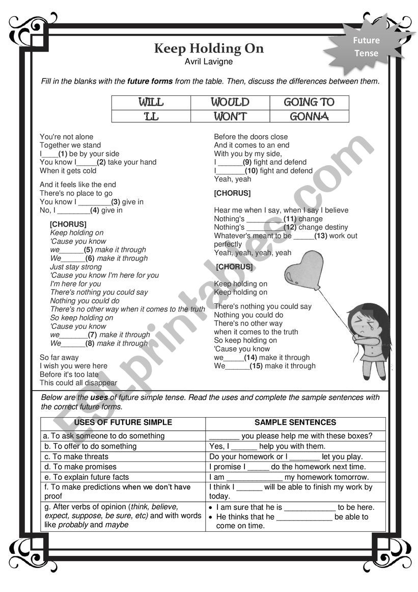 Future Tense with song (Keep Holding On)