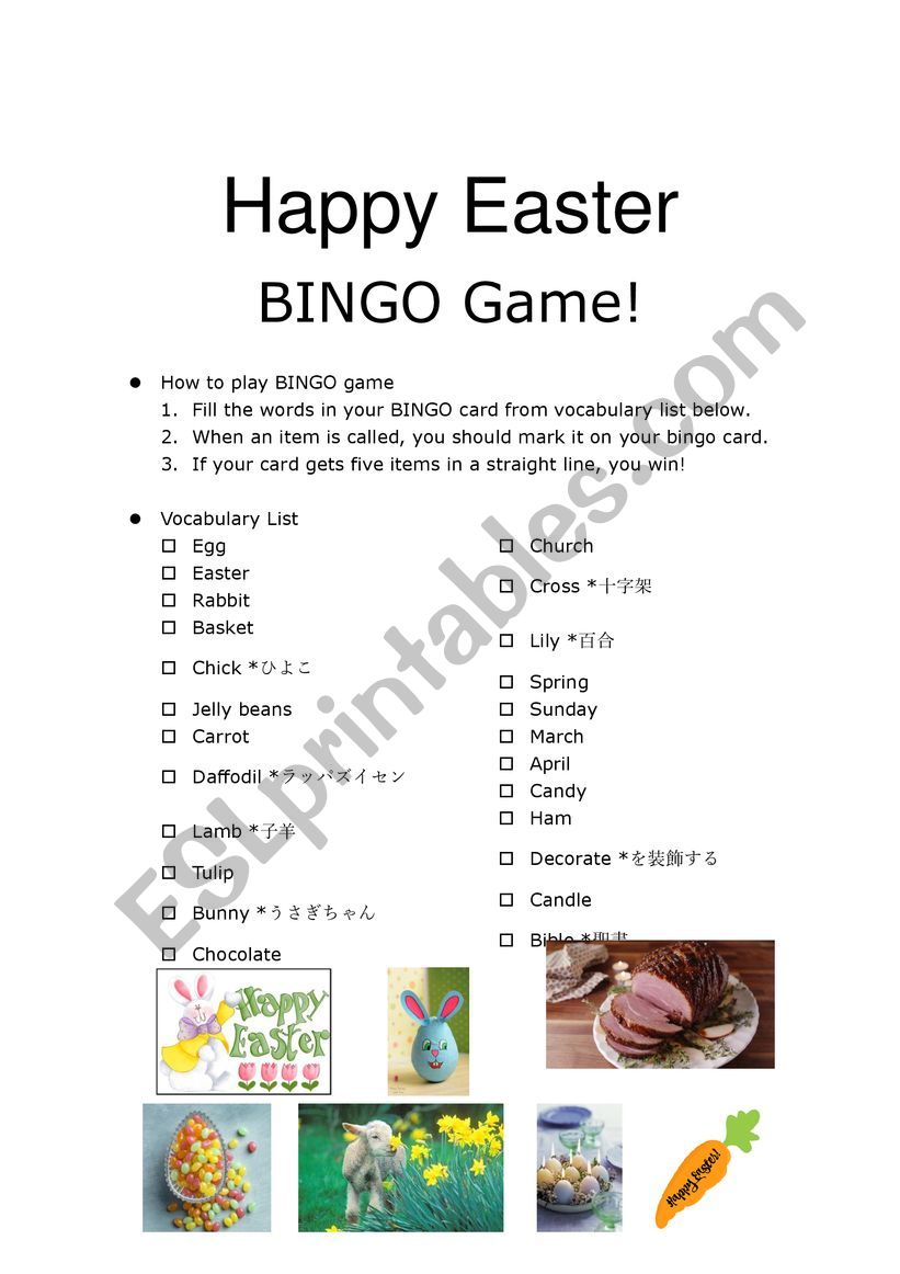 Easter BINGO worksheet