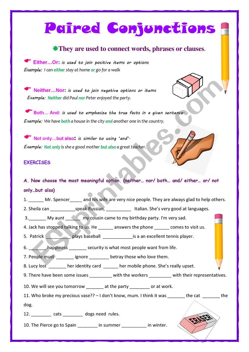 Paired Conjunctions worksheet