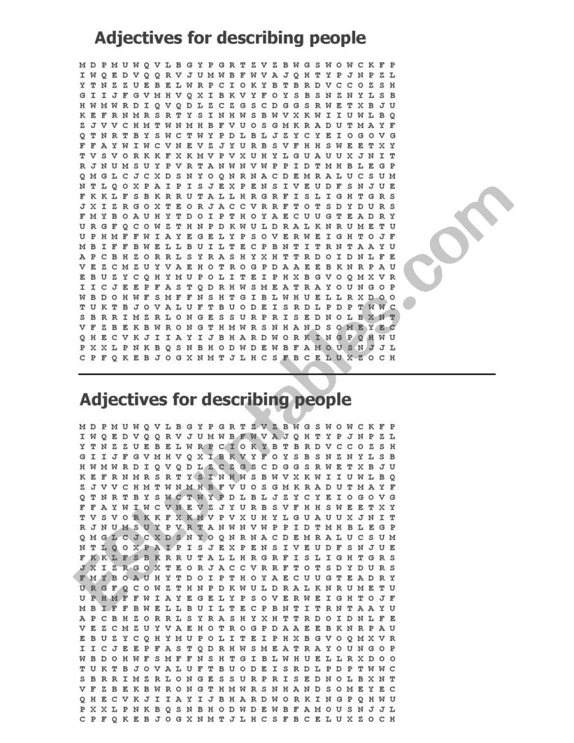 Adjectives for describing worksheet