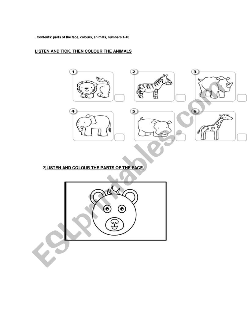 Animals worksheet