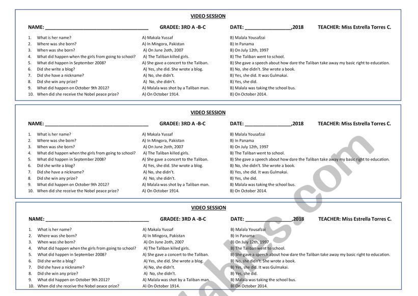 Malalas biography facts worksheet