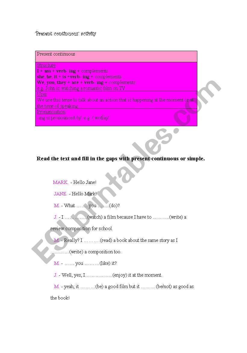 Good exercise about present continuous