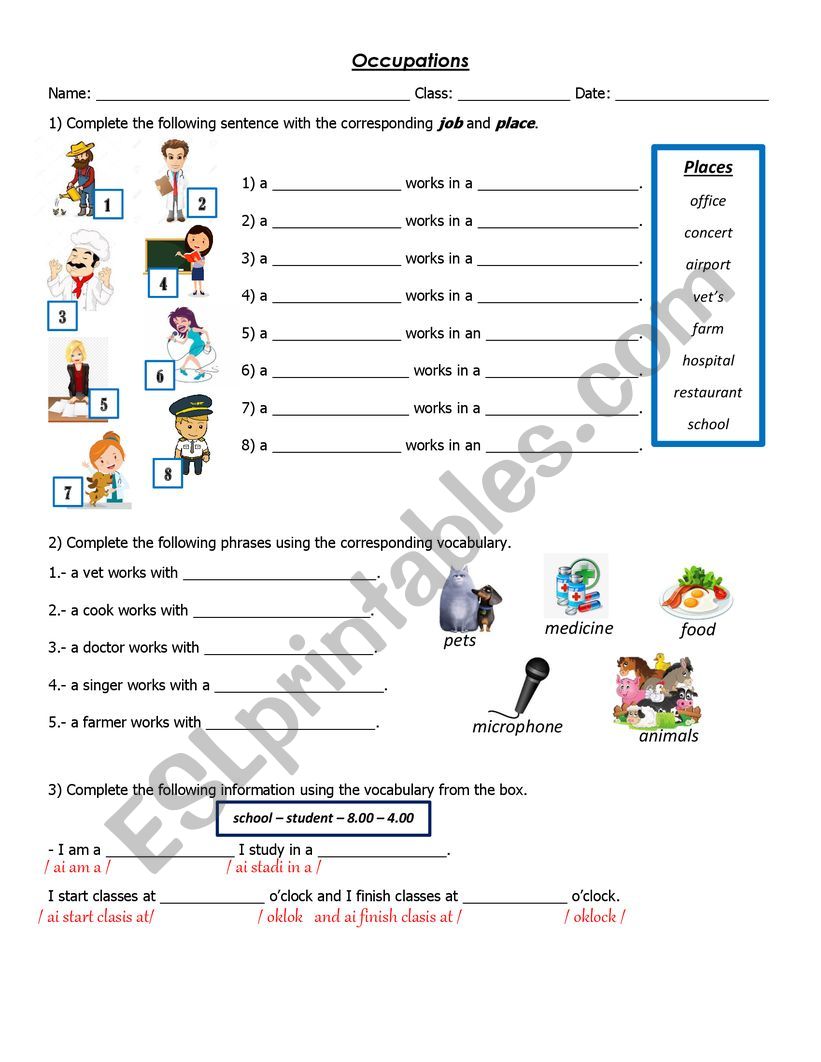 Occupations worksheet