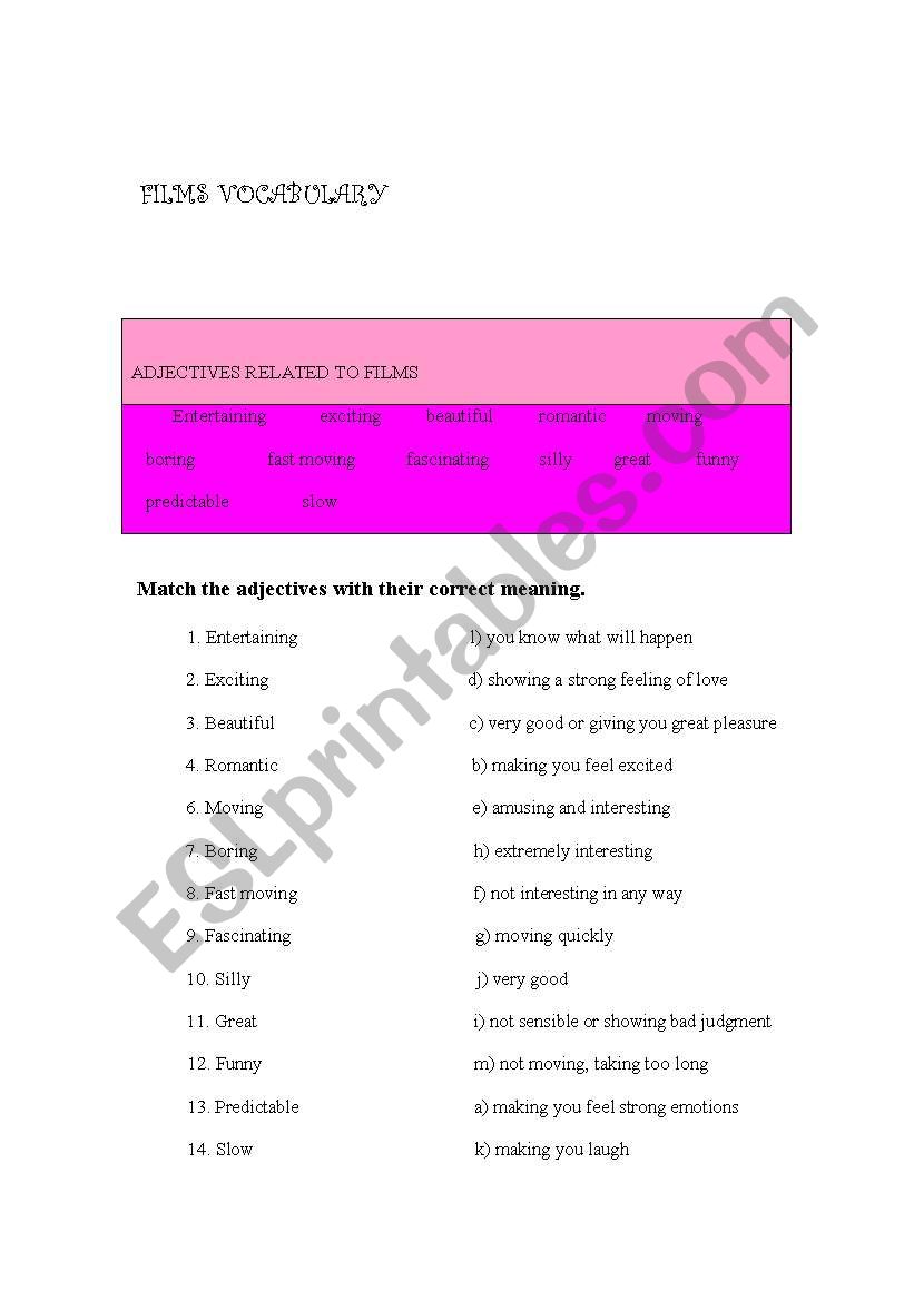 HOW TO DESCRIBE A FILM worksheet