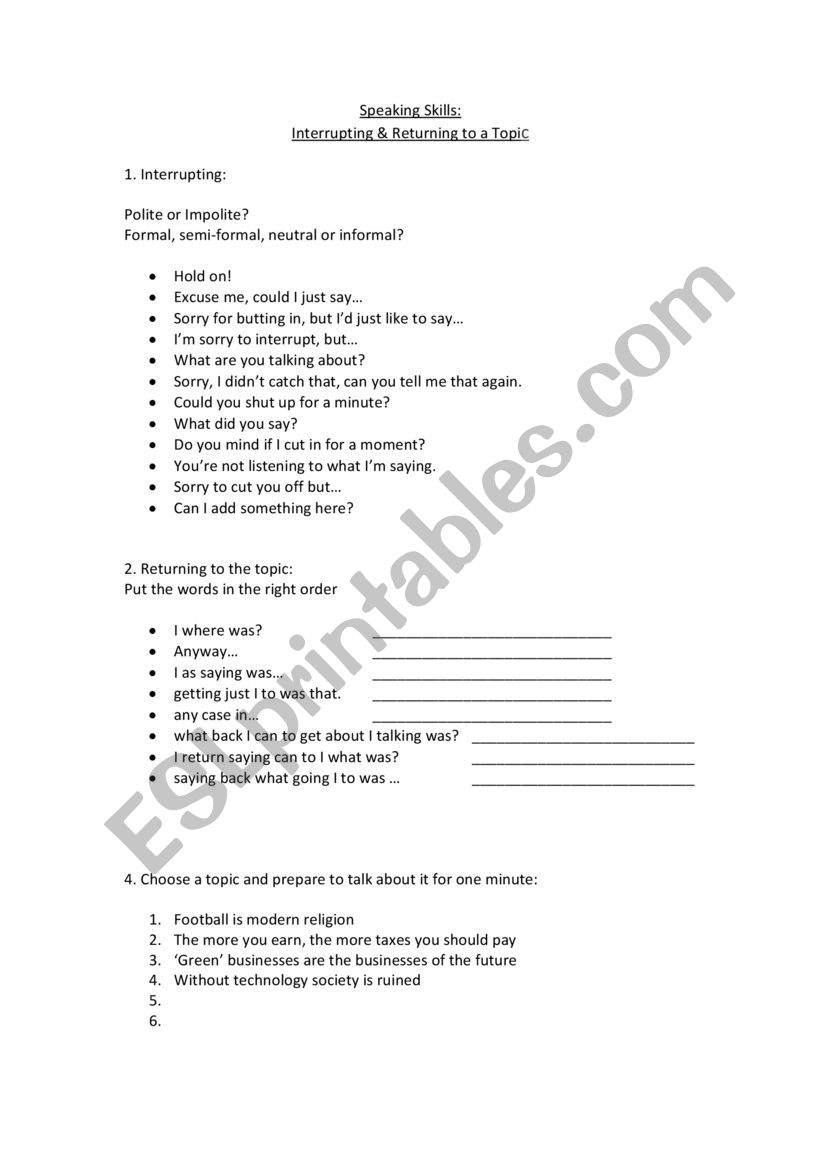 Conversation skills worksheet