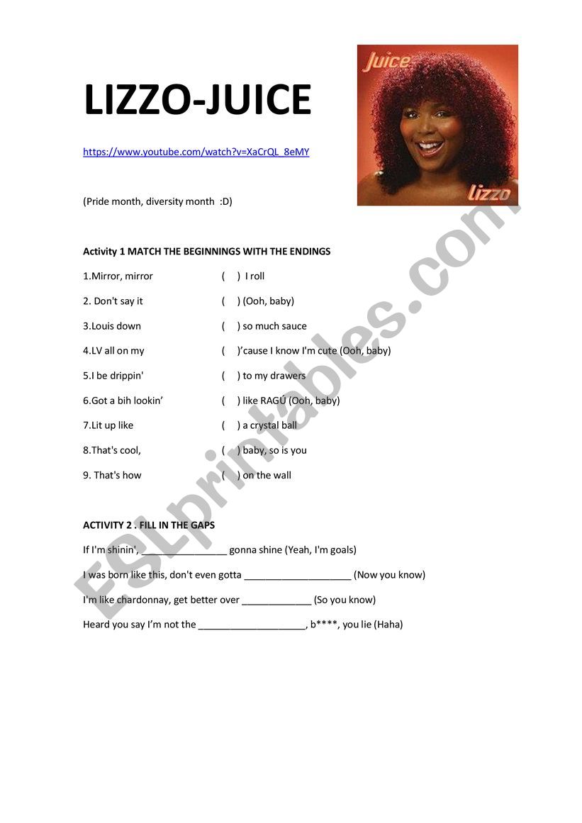 Lizzo- JUICE worksheet