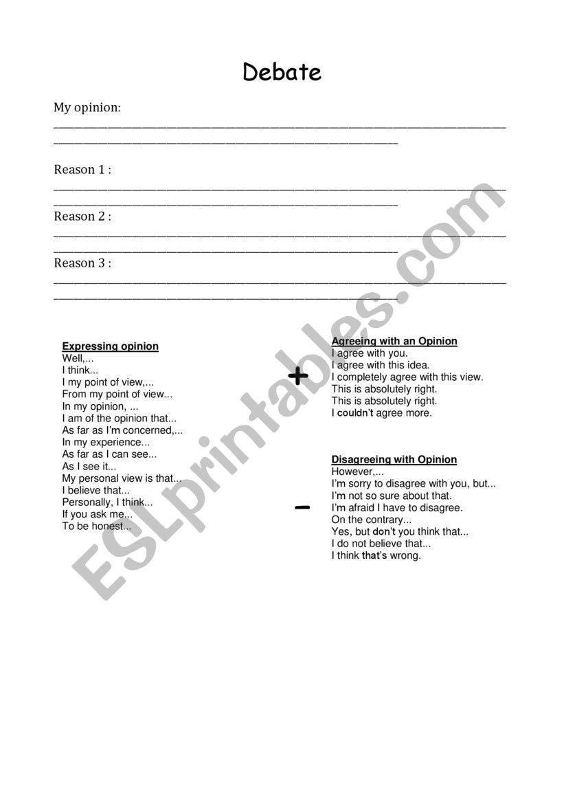 debate template  worksheet