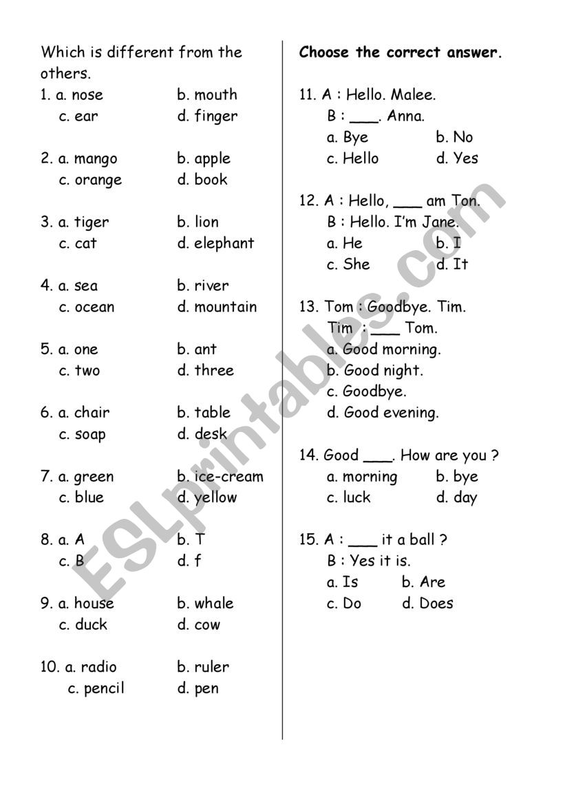 Vocab test worksheet