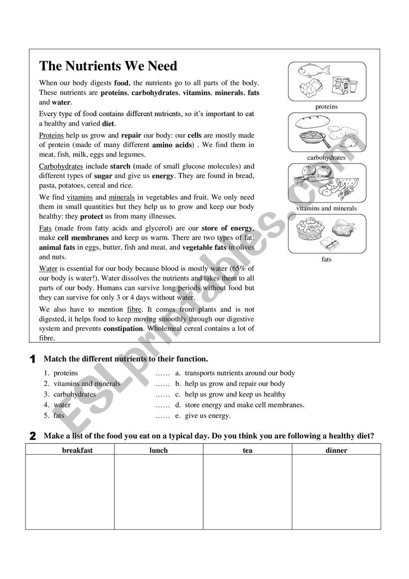 Nutriets worksheet