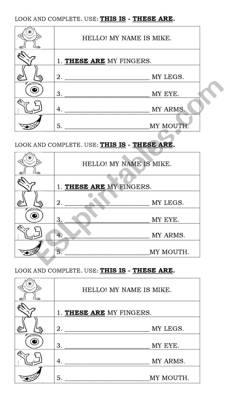 Parts of the body worksheet
