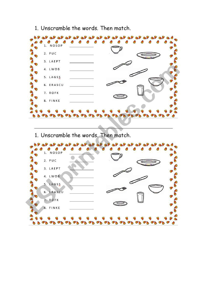 Kitchen Objects Vocabulary Worsheet