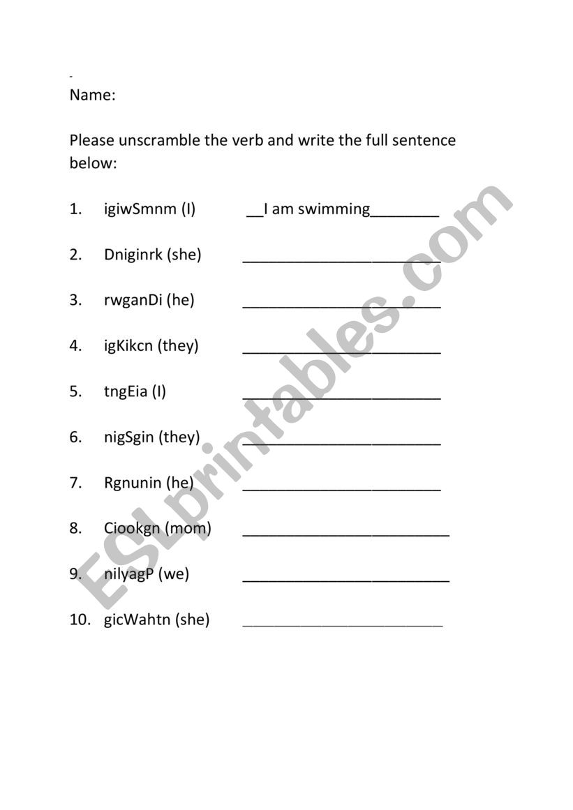 Present Continuous Tense  worksheet
