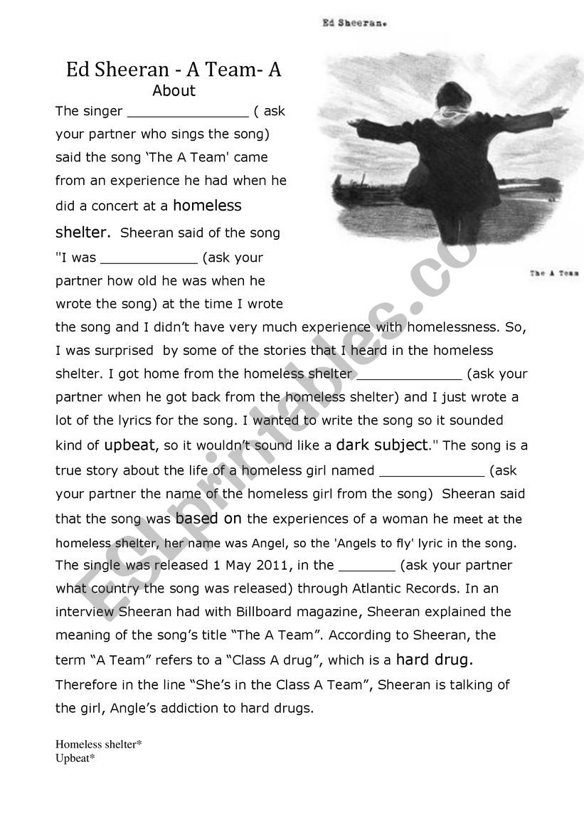 Ed Sheeran - A Team worksheet