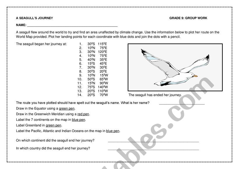 Longitude and Latitude worksheet