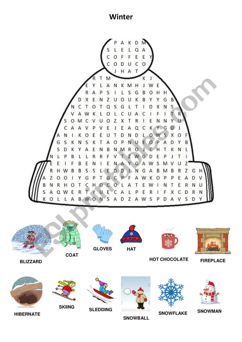 Winter wordsearch worksheet