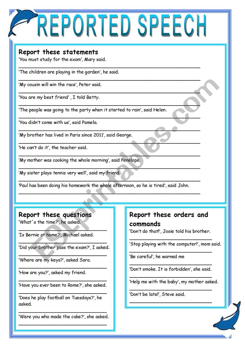 Reported Speech worksheet