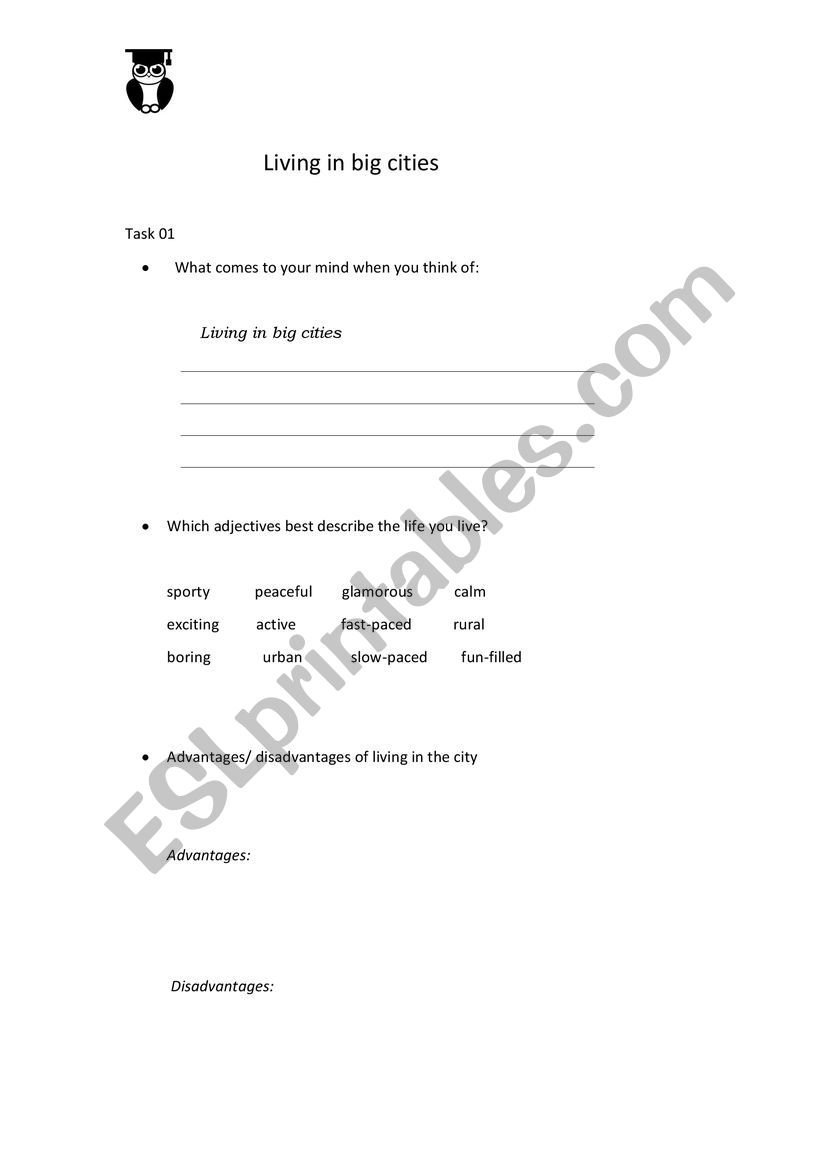 living in big cities worksheet